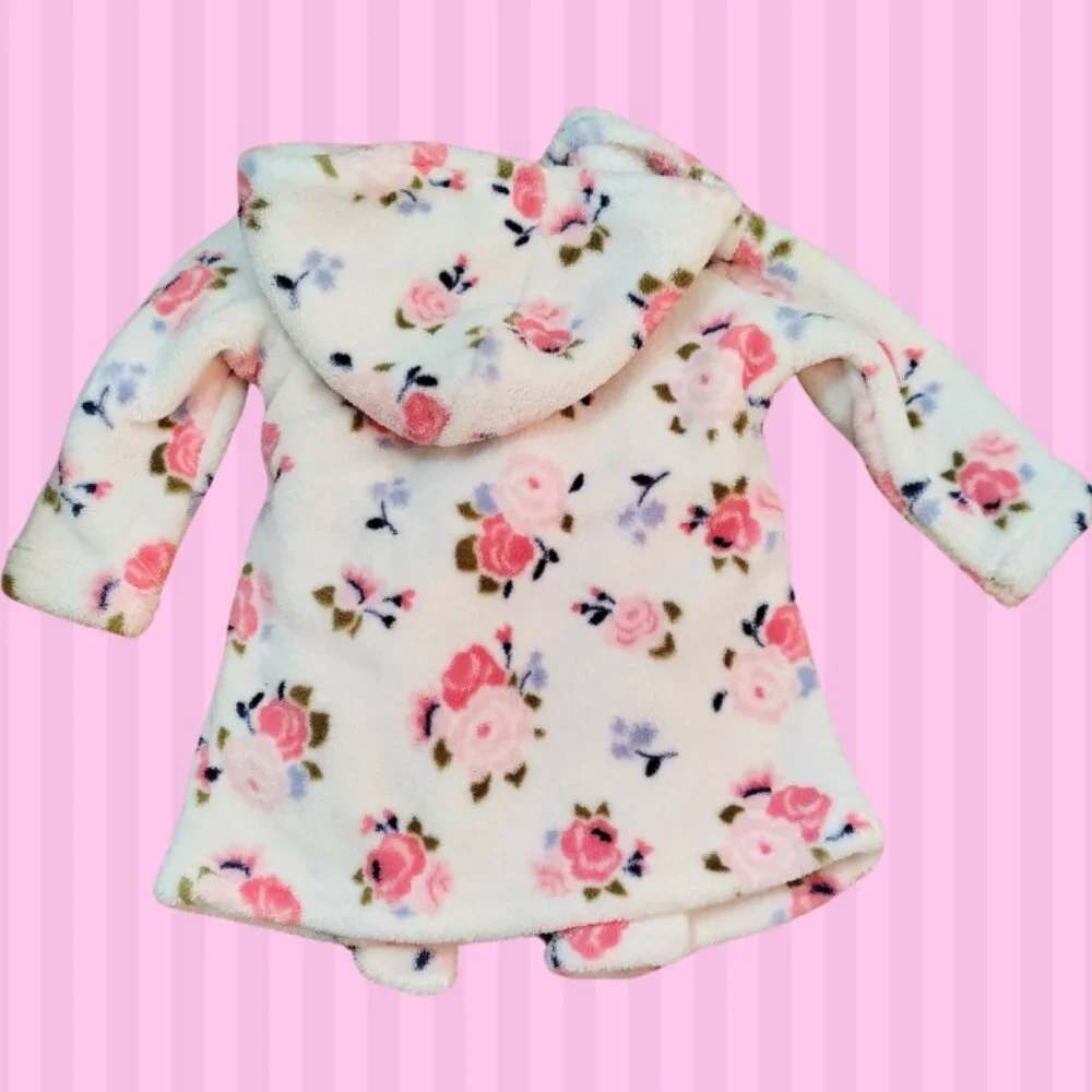 Luvable Friends Baby Girls Floral Sherpa Hoodie Robe Jacket 0-9 Months Soft Cozy